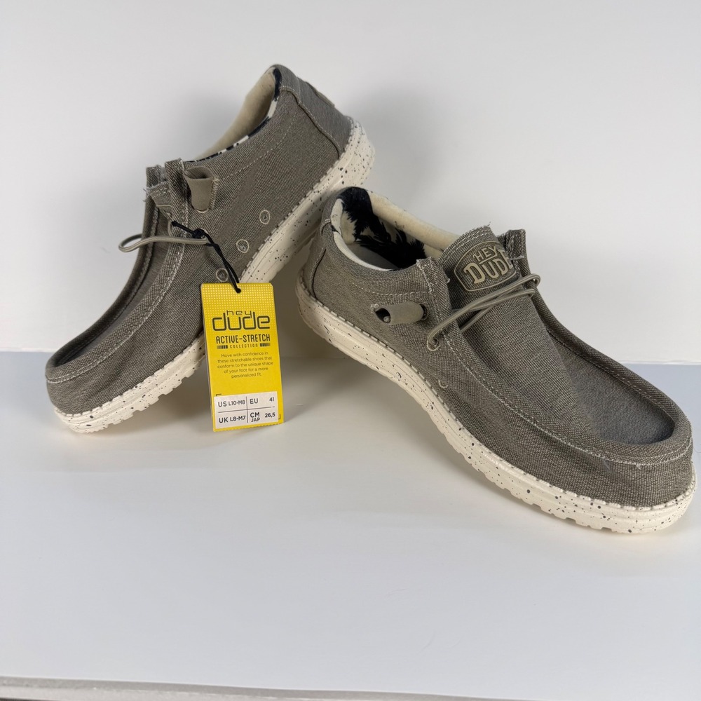 NWT Hey Dude Wally Stretch Men 8 Ladies 10 Beige Active-Stretch Loafers
